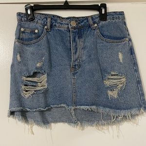 Distressed Denim Mini Skirt